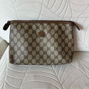 Gucci Vintage Beige and Brown Monogram Pouch